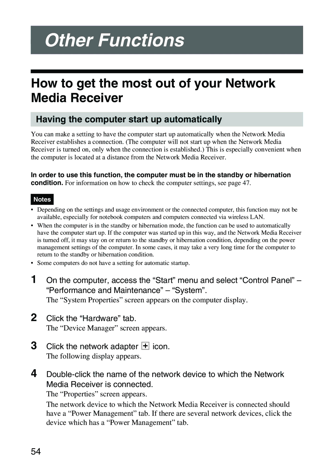 Sony VGP-MR100 How to get the most out of your Network Media Receiver, Having the computer start up automatically 