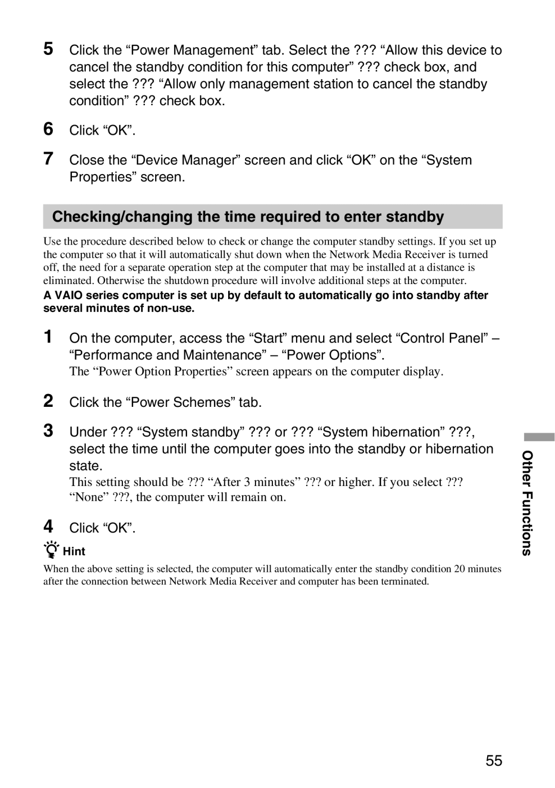 Sony VGP-MR100 operating instructions Other, Hint 