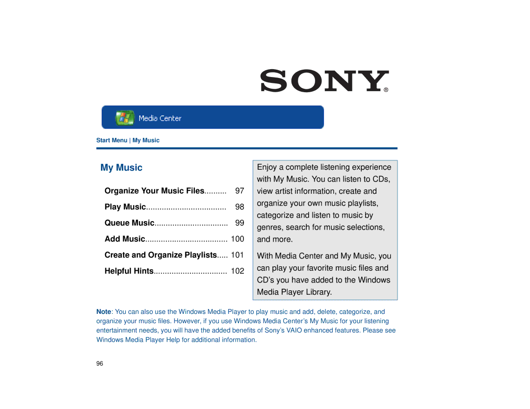 Sony VGX-XL1 manual My Music, Organize Your Music Files, Create and Organize Playlists 