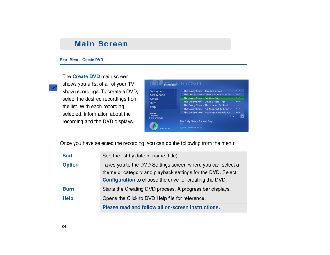 Sony VGX-XL1 manual Main Screen 