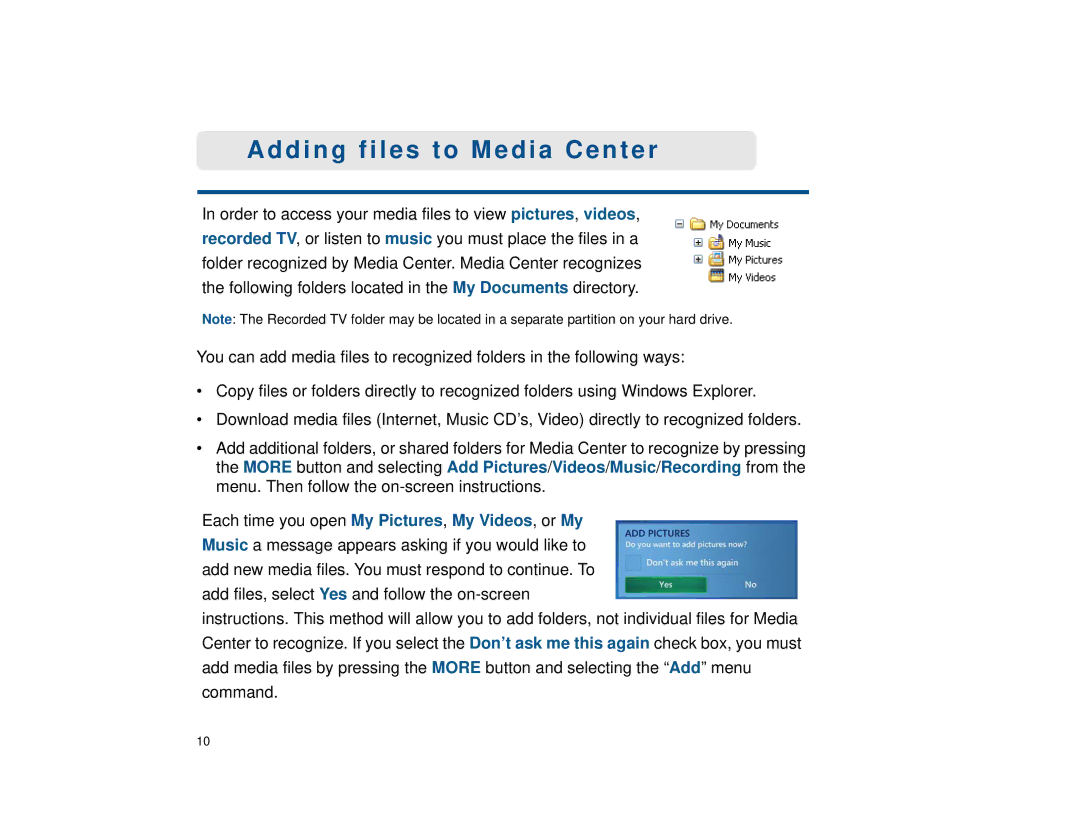 Sony VGX-XL1 manual Adding files to Media Center 