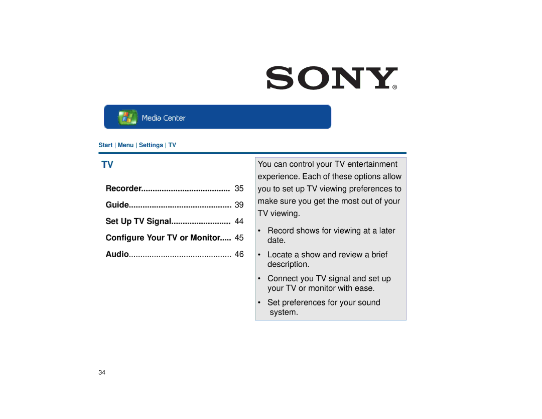 Sony VGX-XL1 manual Recorder Guide Set Up TV Signal Configure Your TV or Monitor 