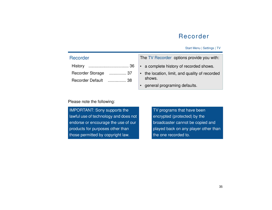 Sony VGX-XL1 manual Recorder Storage Recorder Default 