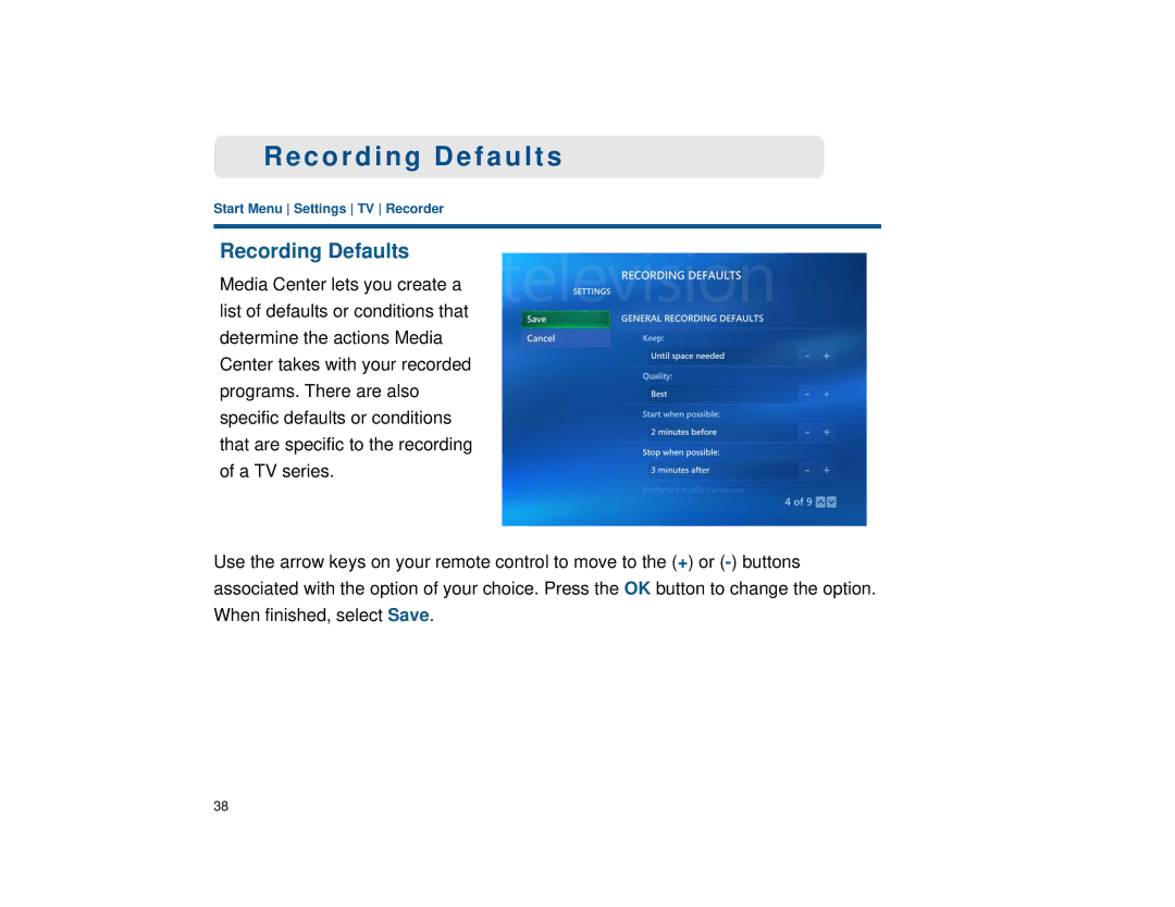 Sony VGX-XL1 manual Recording Defaults 