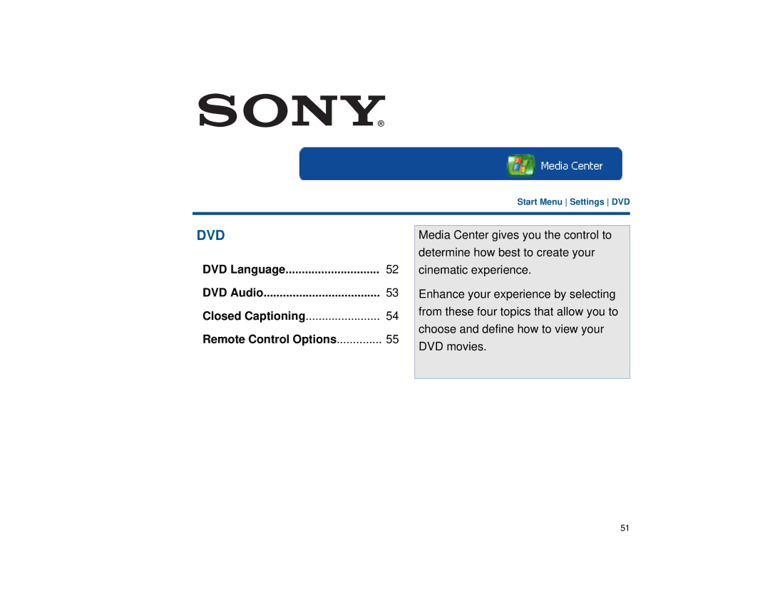 Sony VGX-XL1 manual DVD Language DVD Audio, Remote Control Options 