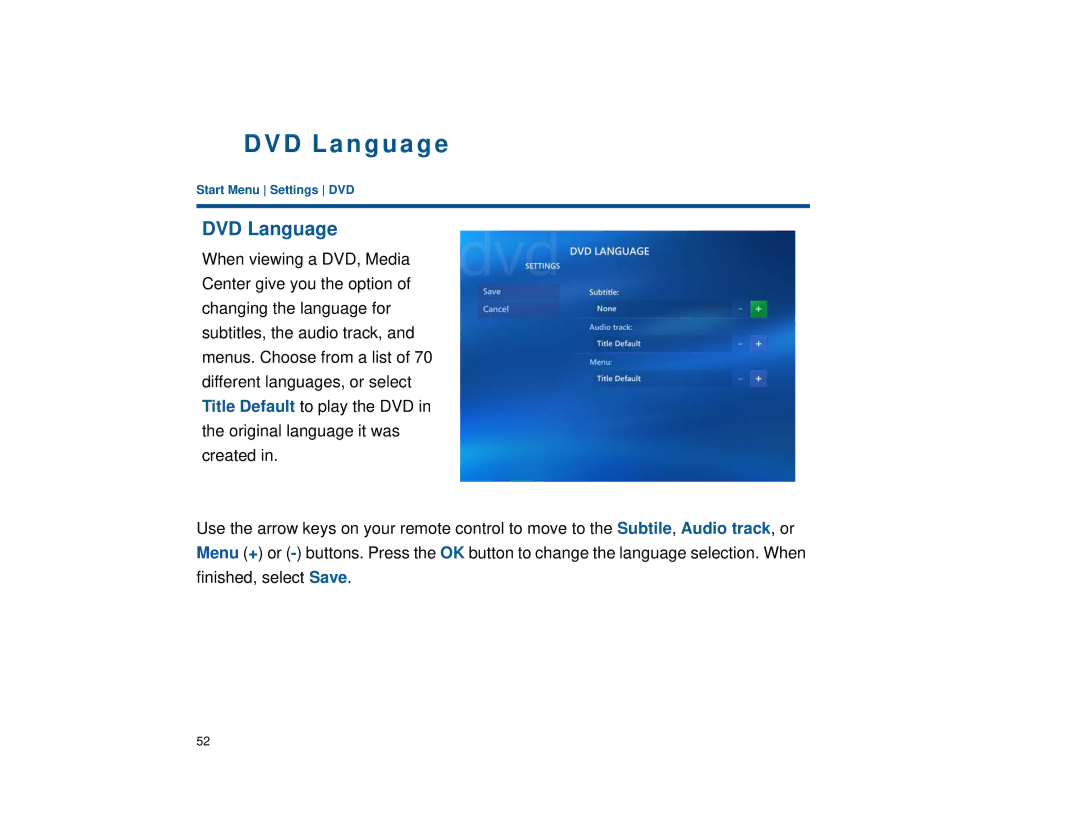 Sony VGX-XL1 manual DVD Language 