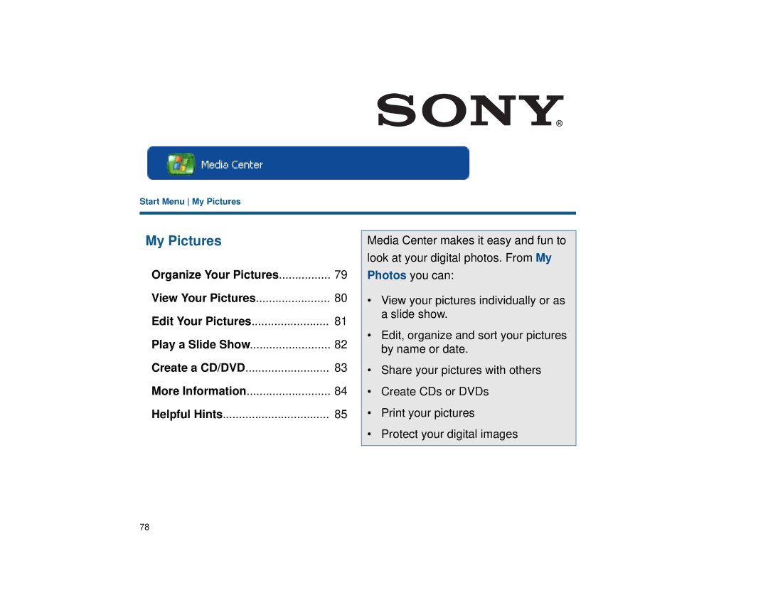 Sony VGX-XL1 manual My Pictures, Organize Your Pictures 