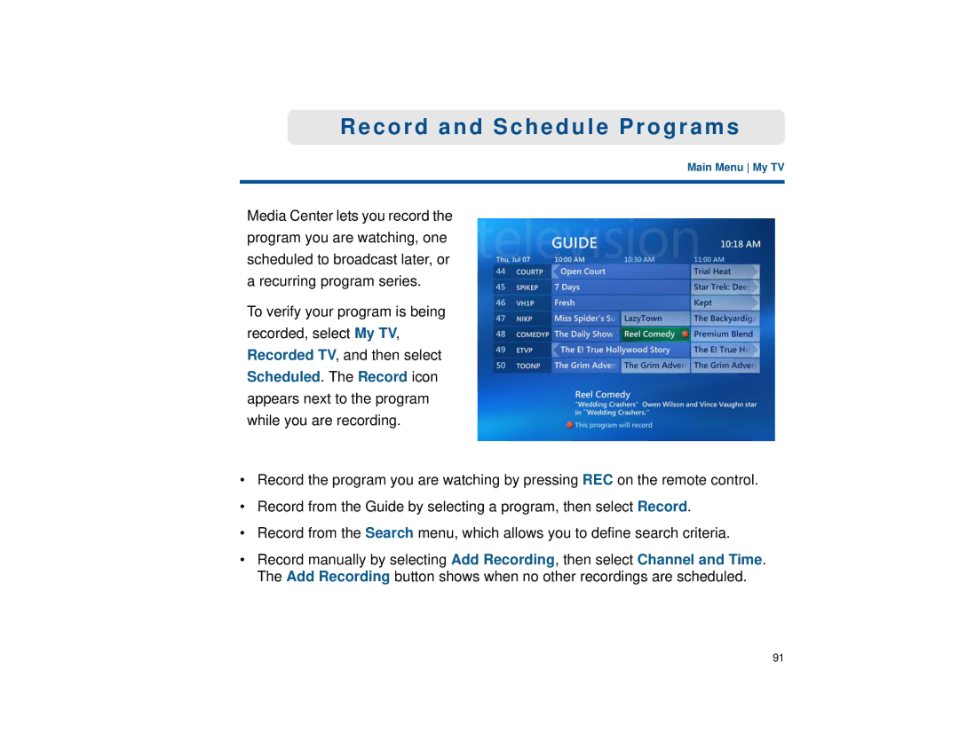 Sony VGX-XL1 manual Record and Schedule Programs 