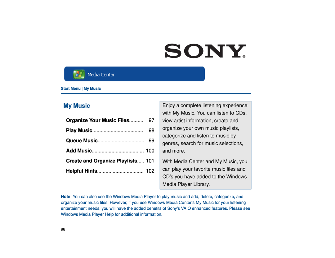 Sony VGX-XL1 manual My Music, Organize Your Music Files, Create and Organize Playlists 