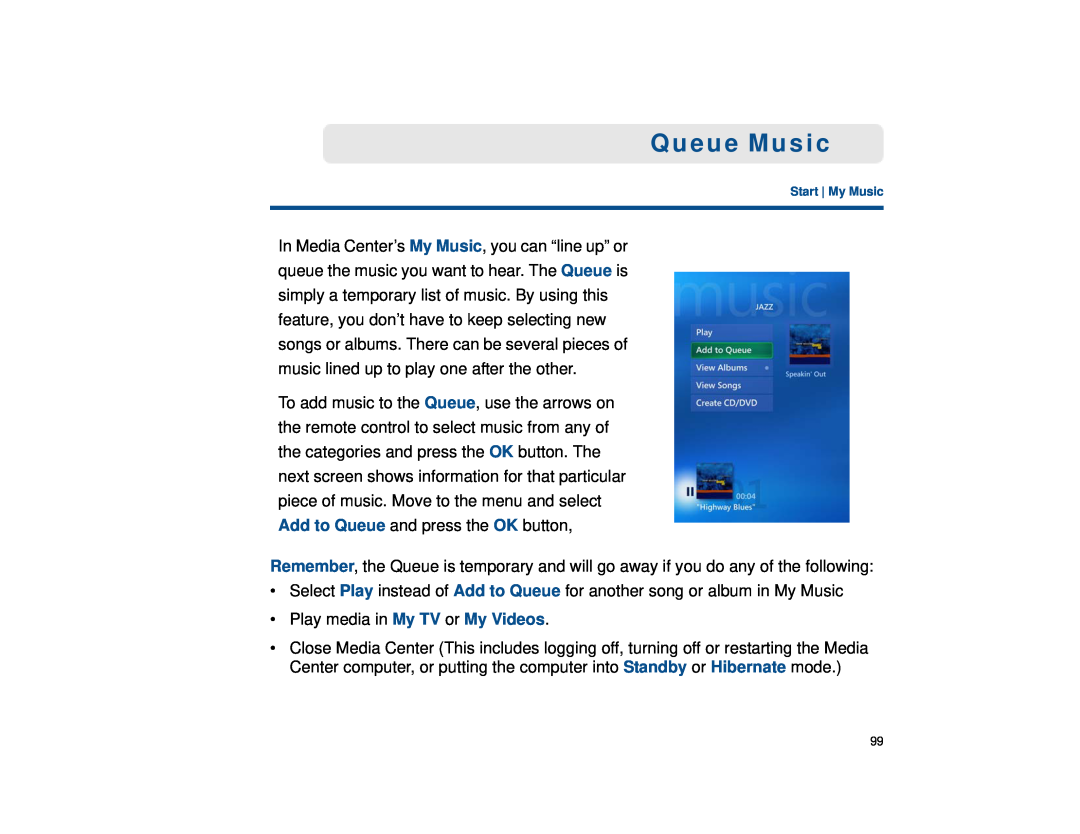 Sony VGX-XL1 manual Queue Music 