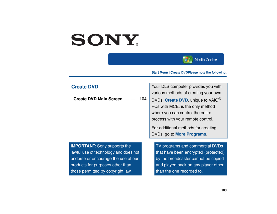 Sony VGX-XL1 manual Create DVD Main Screen 