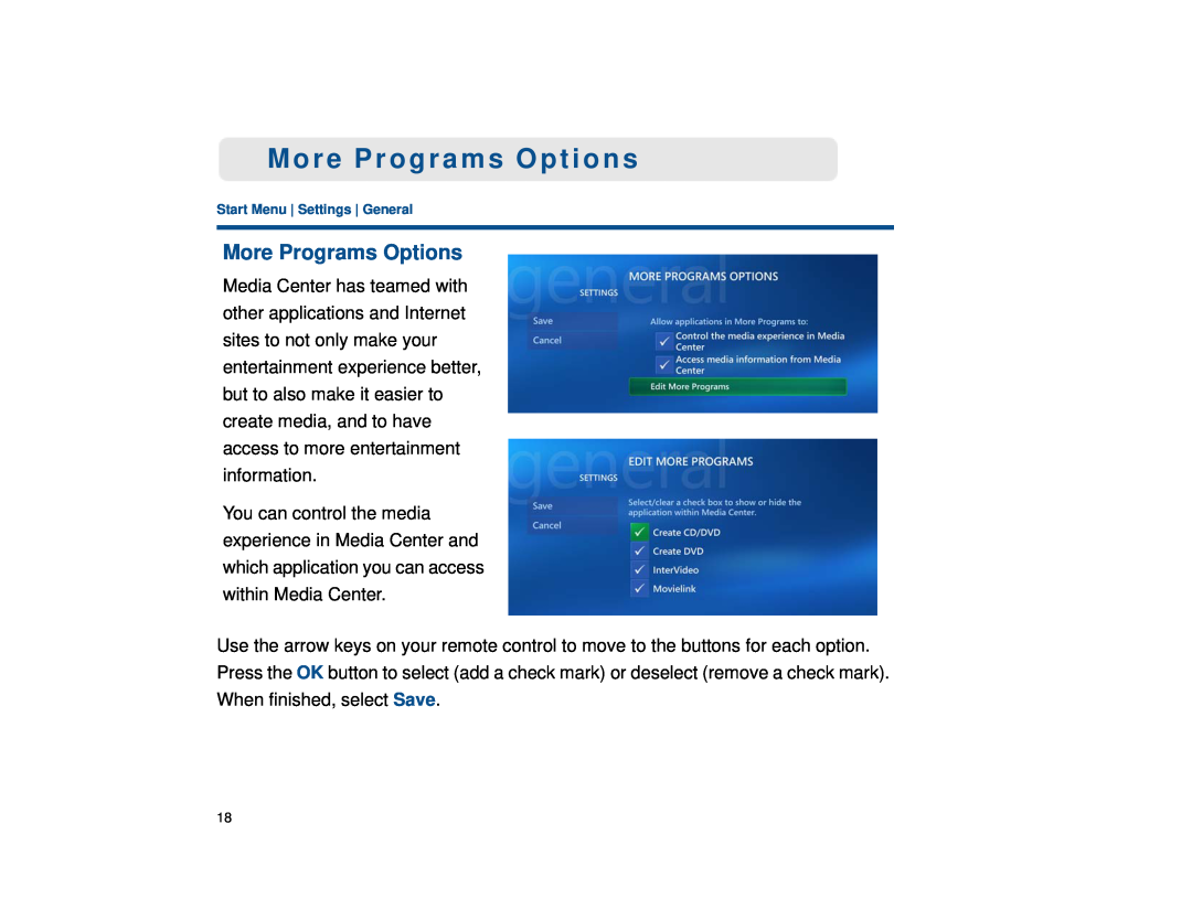 Sony VGX-XL1 manual More Programs Options 