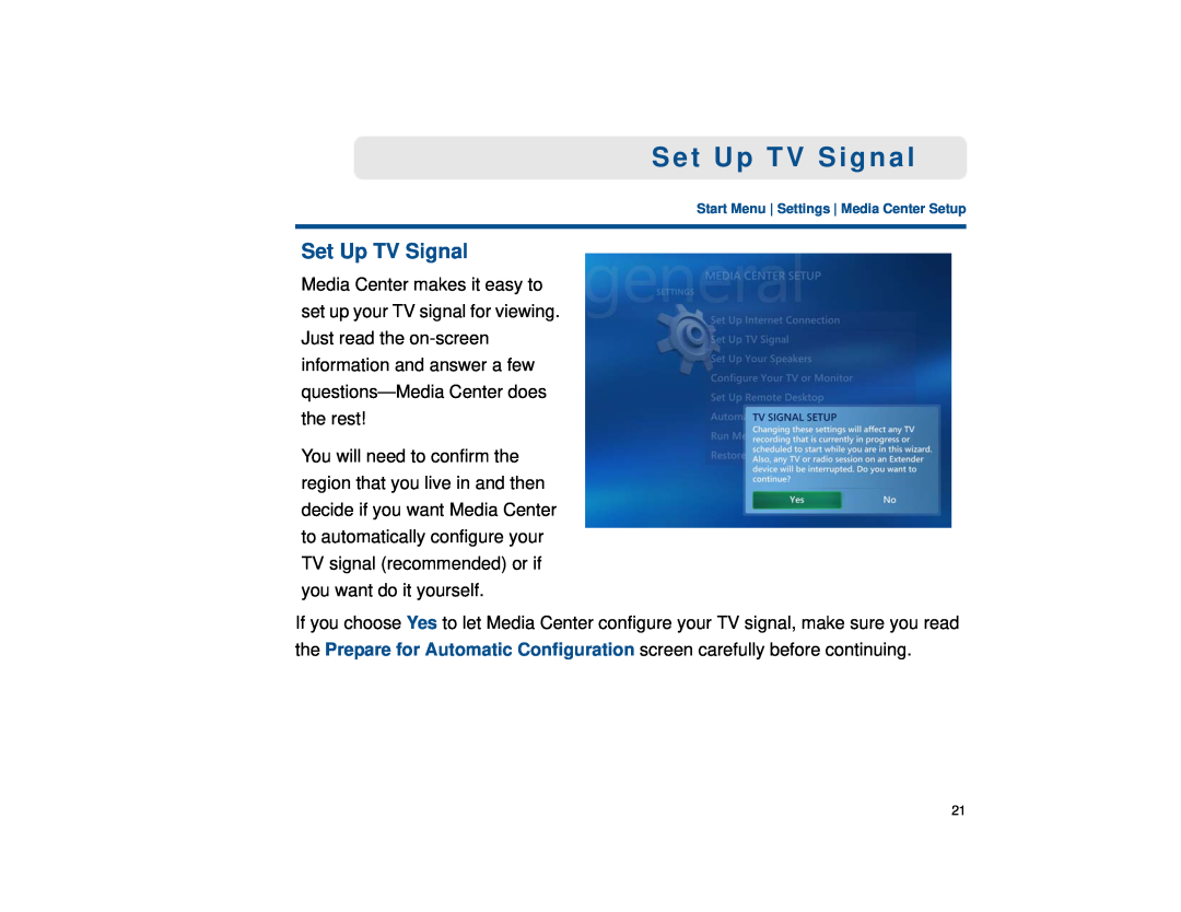 Sony VGX-XL1 manual Set Up TV Signal 