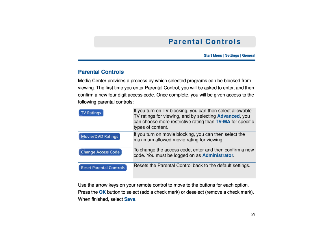 Sony VGX-XL1 manual Parental Controls 