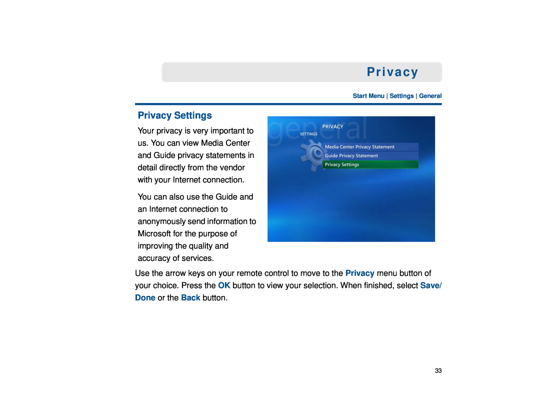 Sony VGX-XL1 manual Privacy Settings 