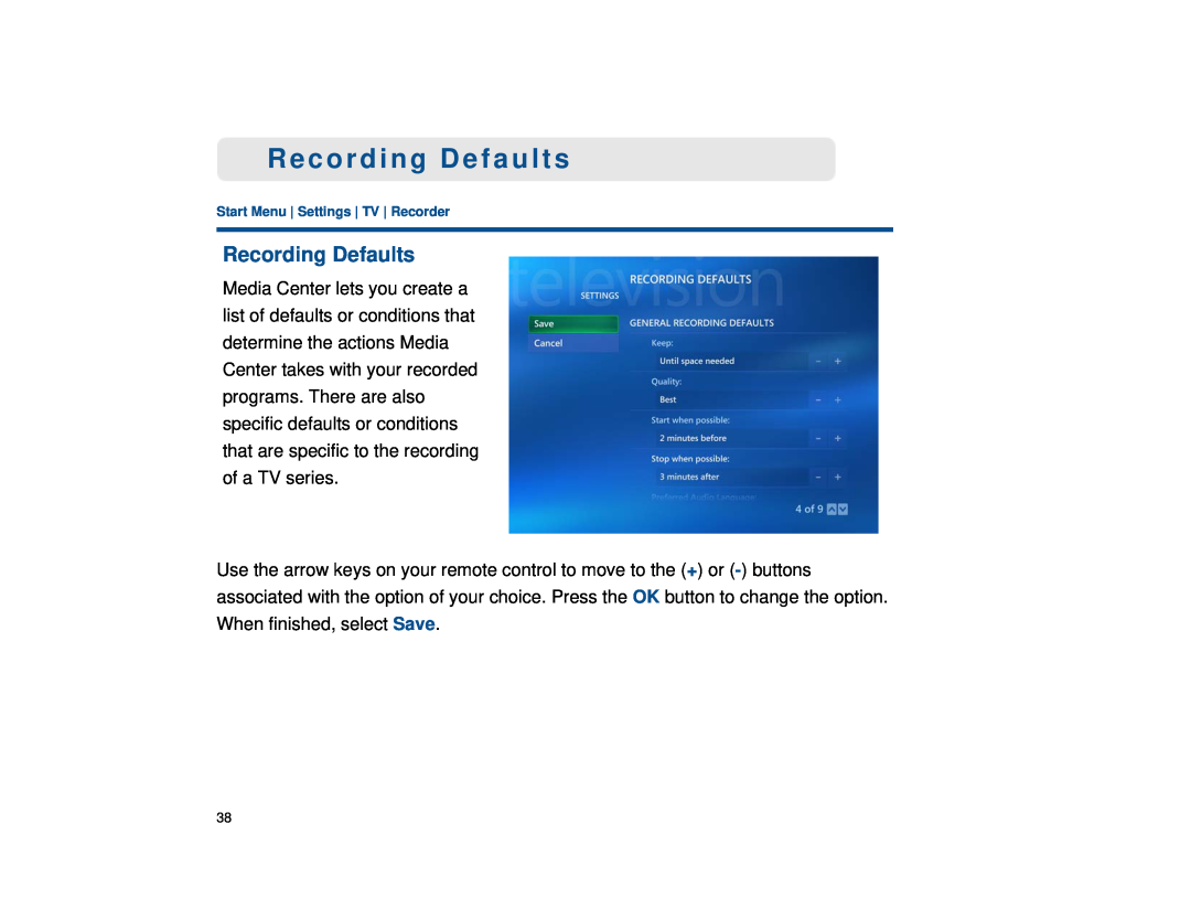 Sony VGX-XL1 manual Recording Defaults 