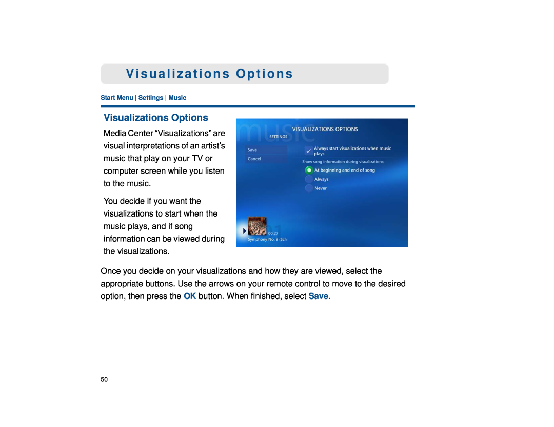 Sony VGX-XL1 manual Visualizations Options 