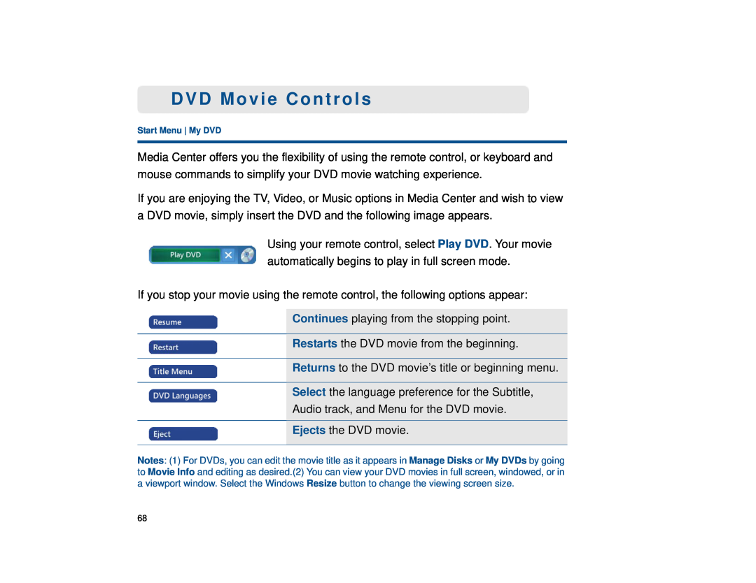 Sony VGX-XL1 manual DVD Movie Controls 