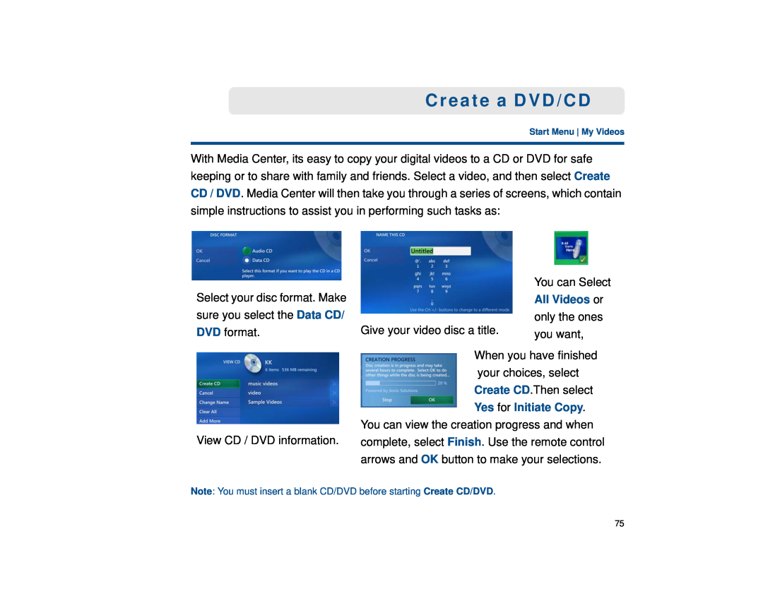 Sony VGX-XL1 manual Create a DVD/CD, All Videos or 