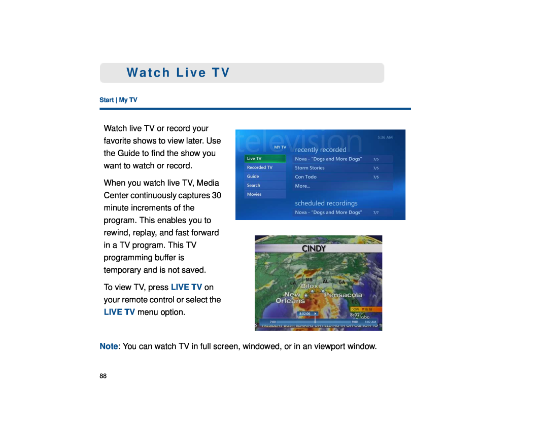 Sony VGX-XL1 manual Watch Live TV, Start My TV 