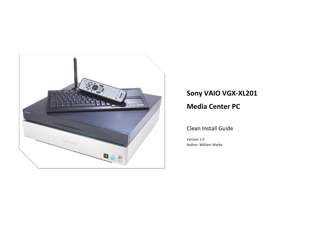 Sony manual Sony Vaio VGX-XL201 Media Center PC 