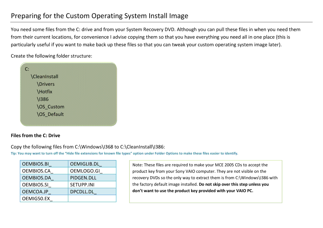 Sony VGX-XL201 manual Preparing for the Custom Operating System Install Image 