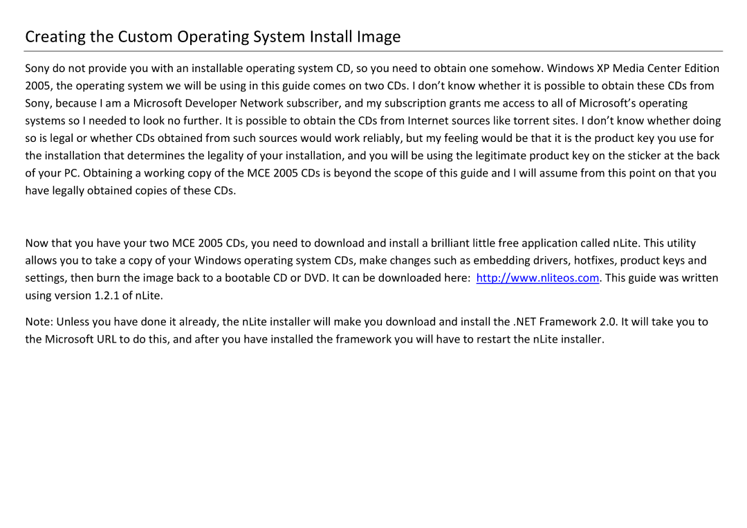 Sony VGX-XL201 manual Creating the Custom Operating System Install Image 