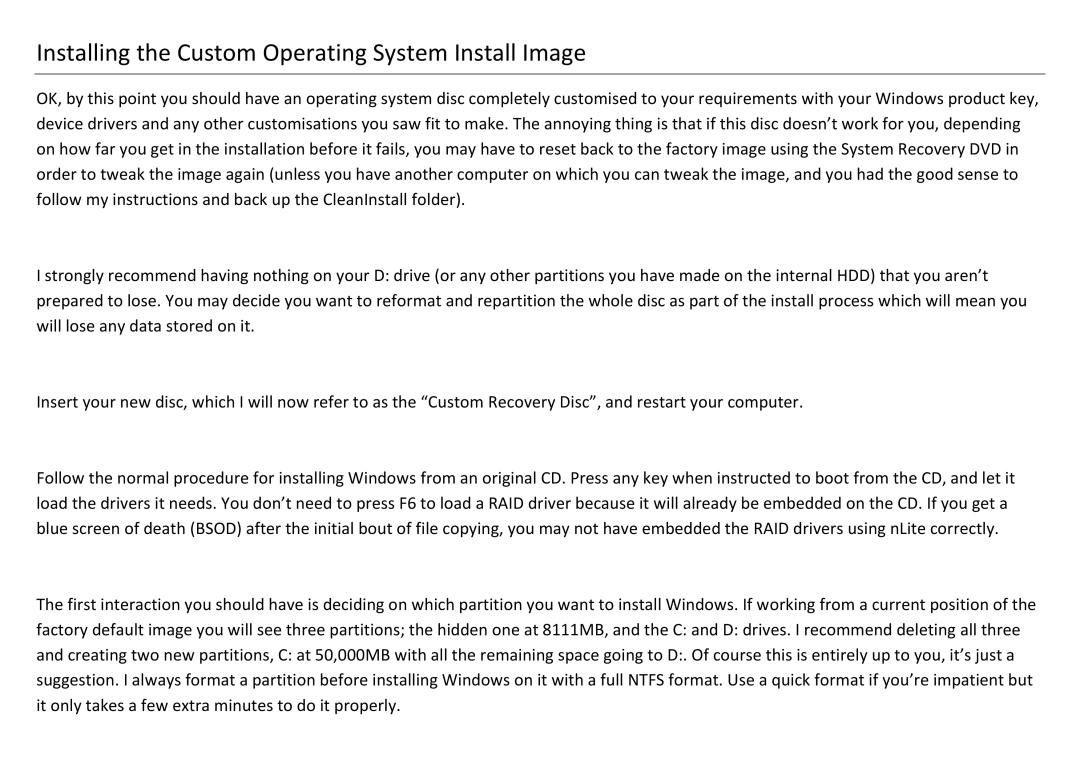 Sony VGX-XL201 manual Installing the Custom Operating System Install Image 