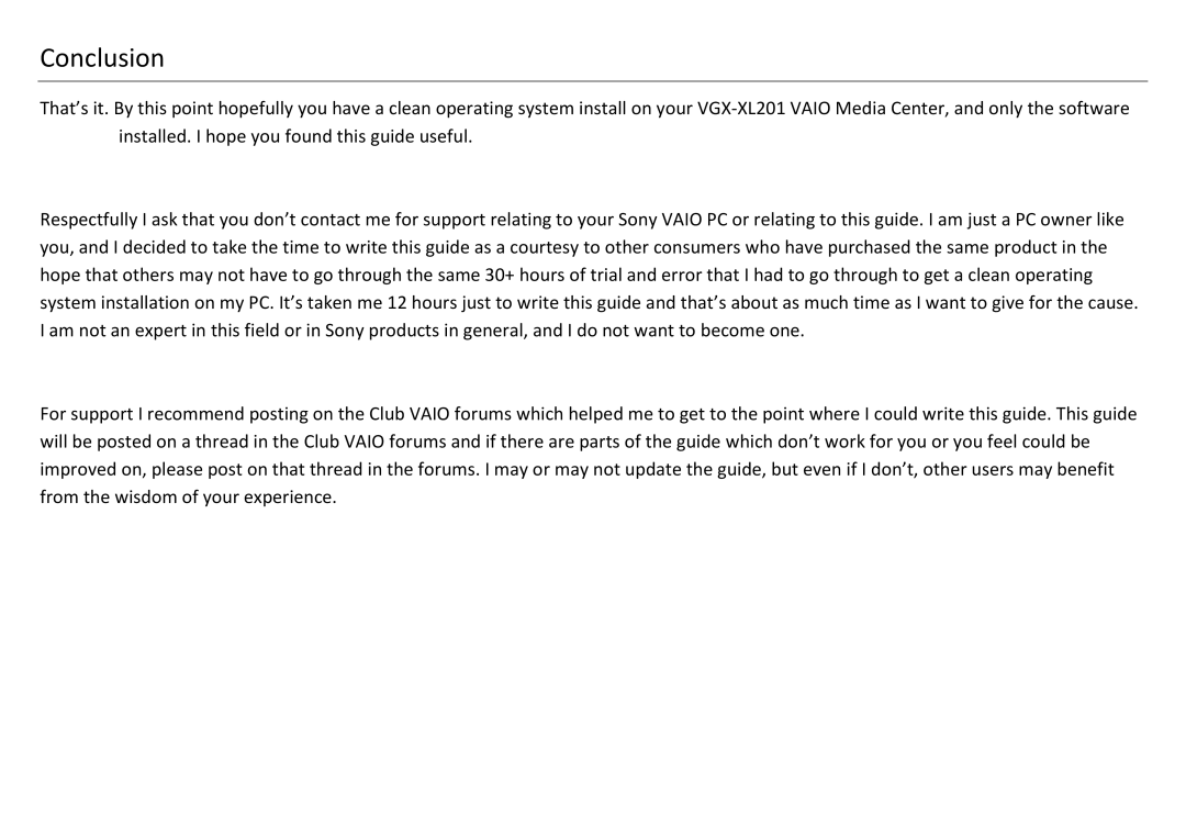 Sony VGX-XL201 manual Conclusion 