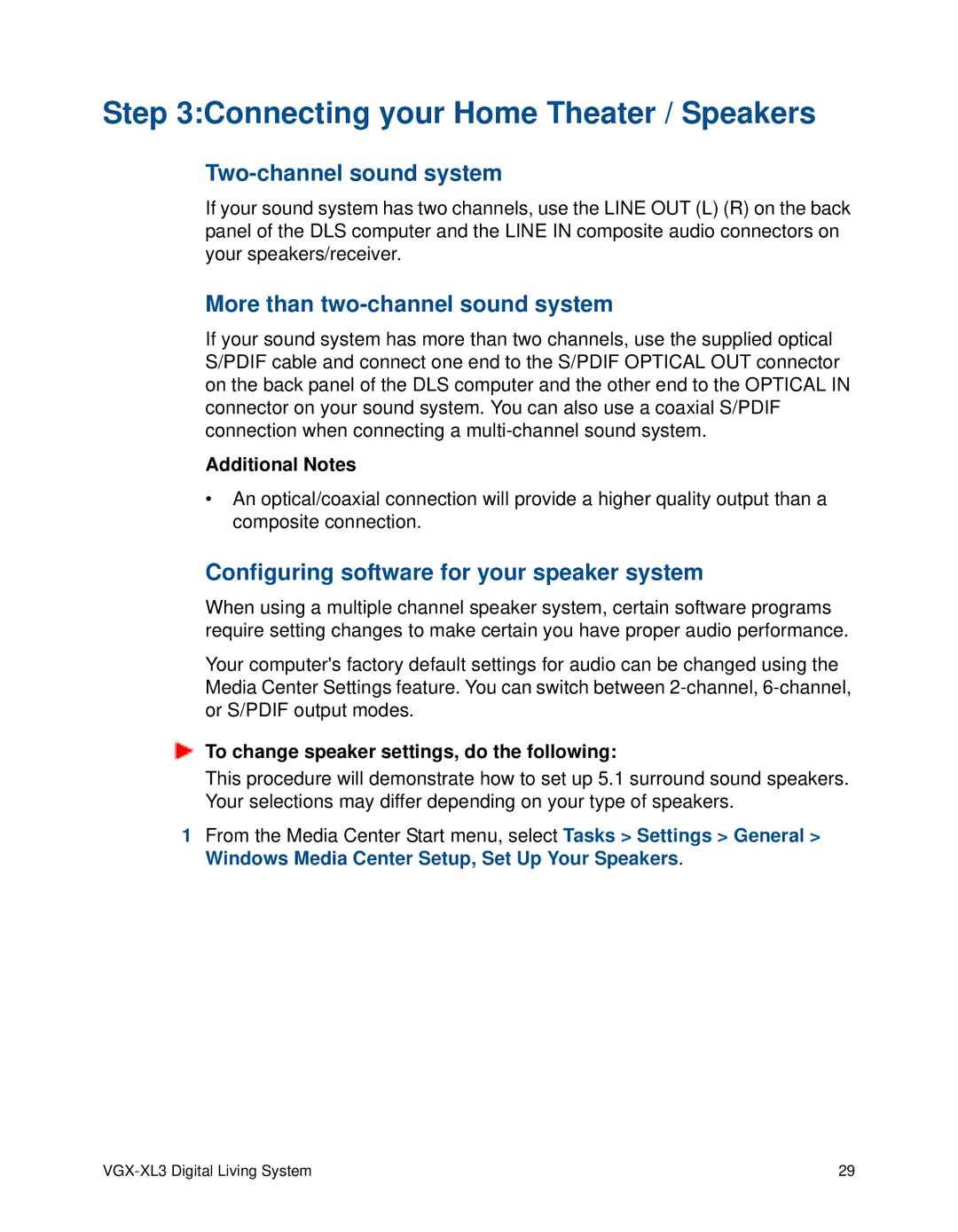 Sony VGX-XL3 manual Connecting your Home Theater / Speakers, Two-channel sound system, More than two-channel sound system 