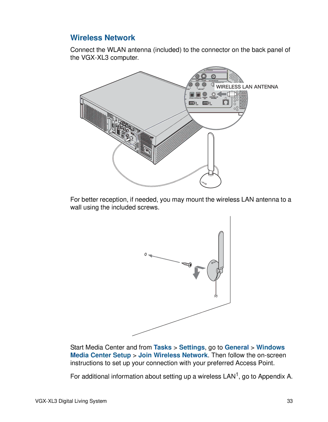 Sony VGX-XL3 manual Wireless Network 