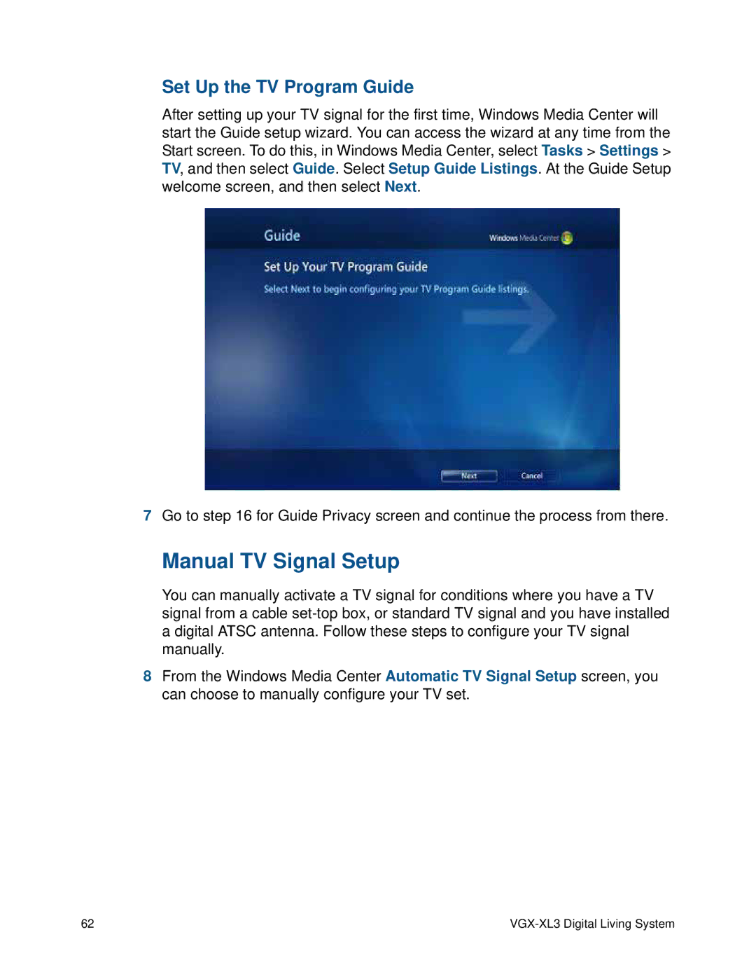 Sony VGX-XL3 manual Manual TV Signal Setup, Set Up the TV Program Guide 