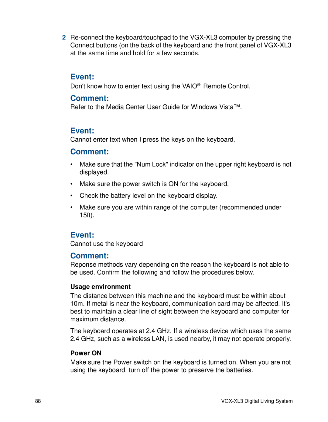 Sony VGX-XL3 manual Usage environment, Power on 