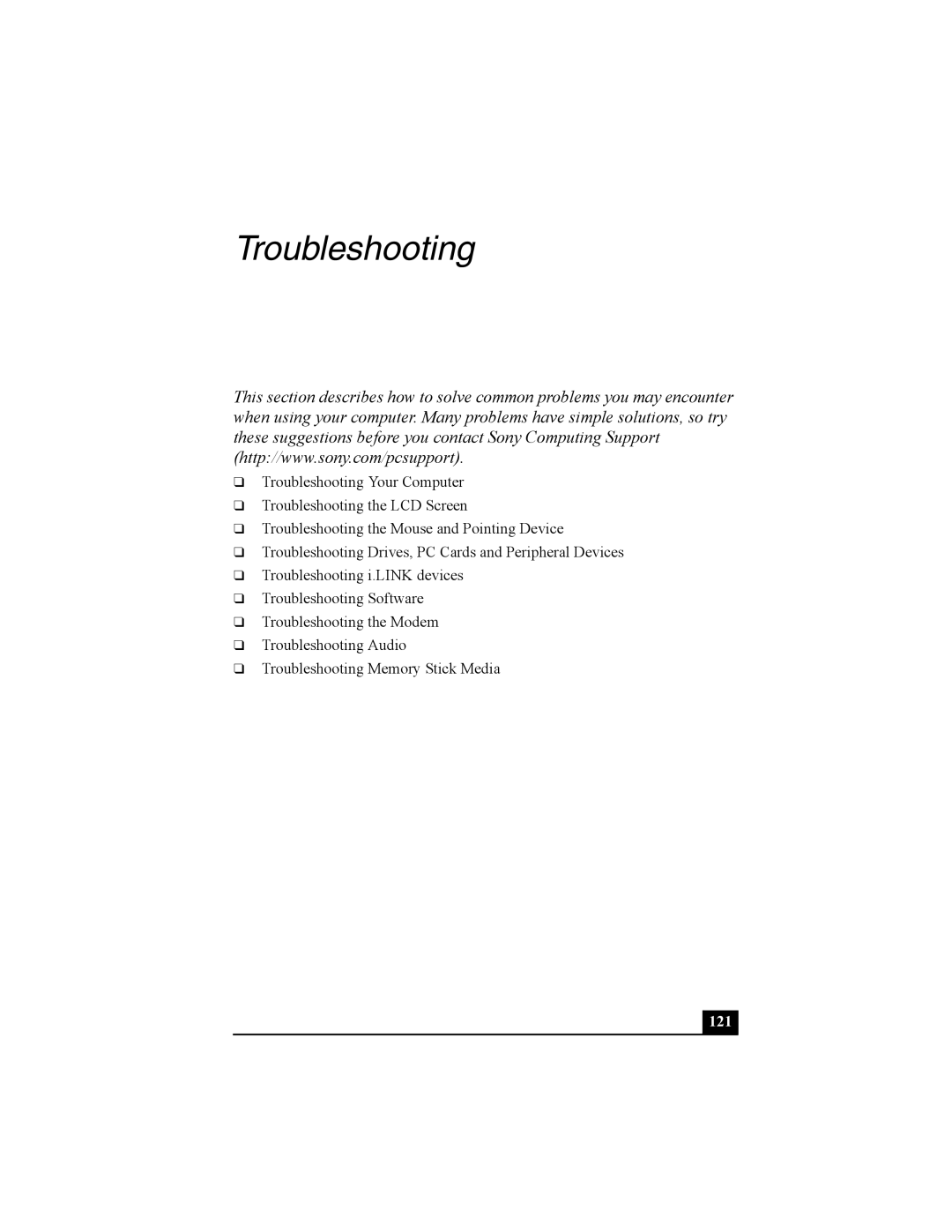 Sony Viao PictureBook Computer manual Troubleshooting 