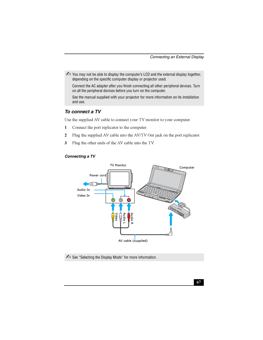 Sony Viao PictureBook Computer manual To connect a TV, Connecting a TV 