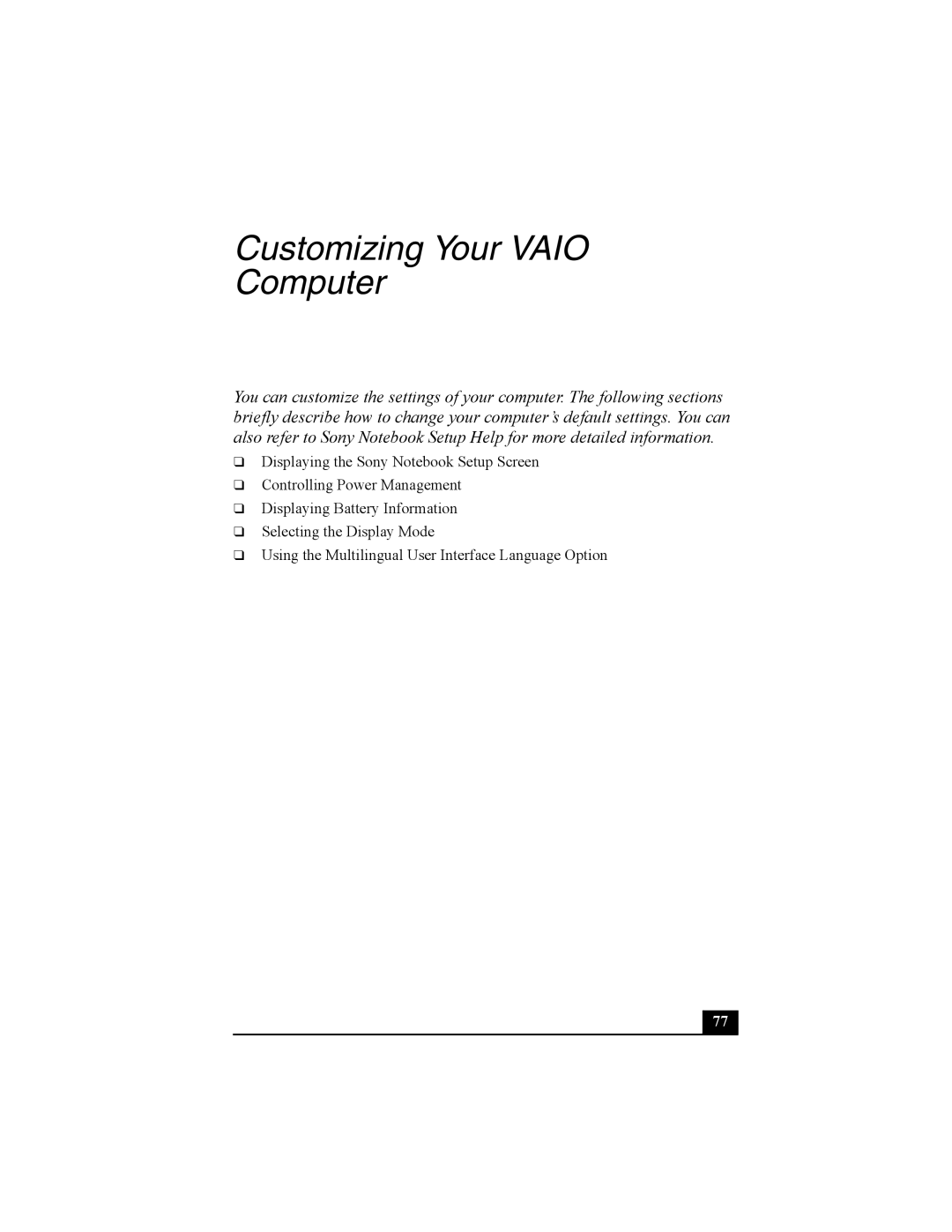 Sony Viao PictureBook Computer manual Customizing Your Vaio Computer 