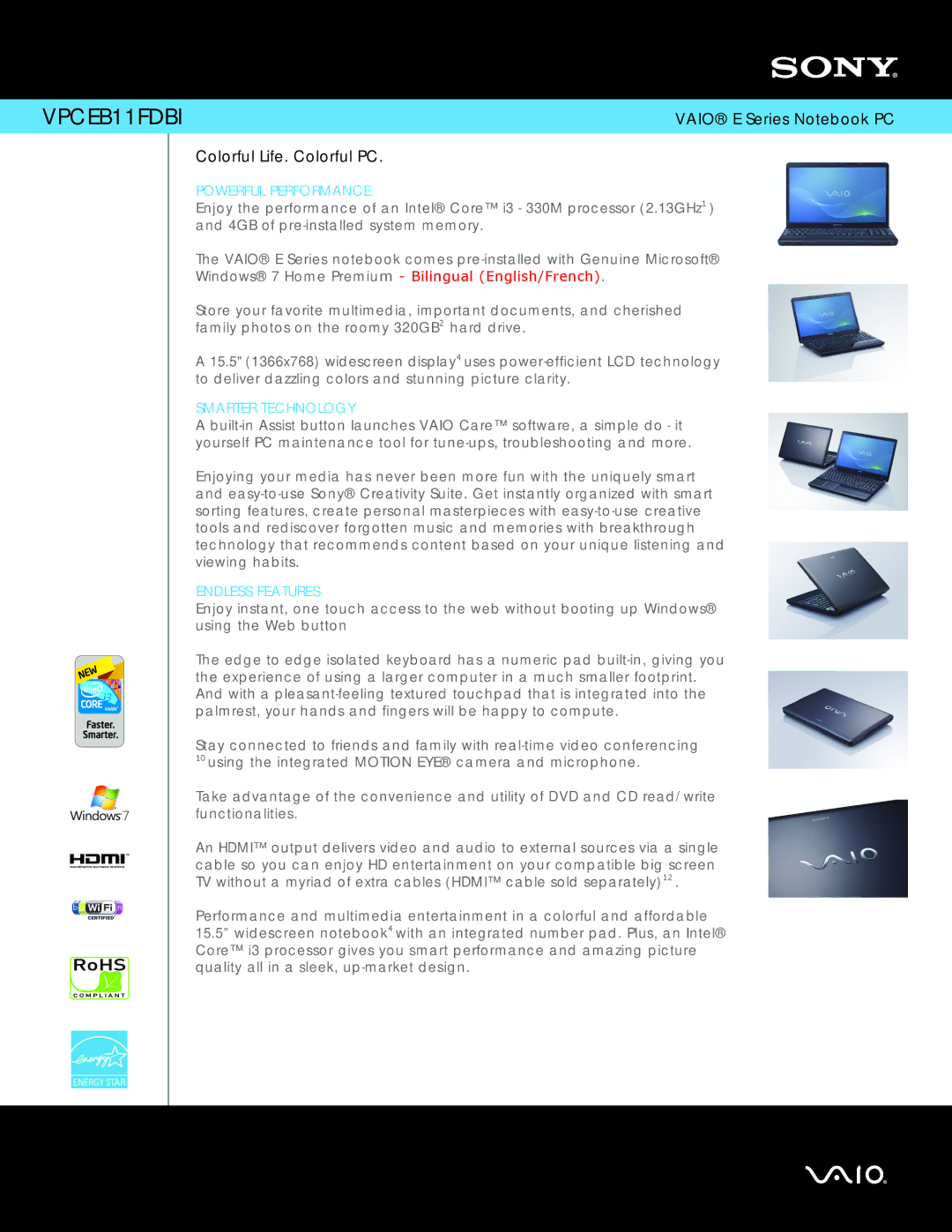 Sony VPCEB11FDBI manual Powerful Performance, Smarter Technology, Endless Features 