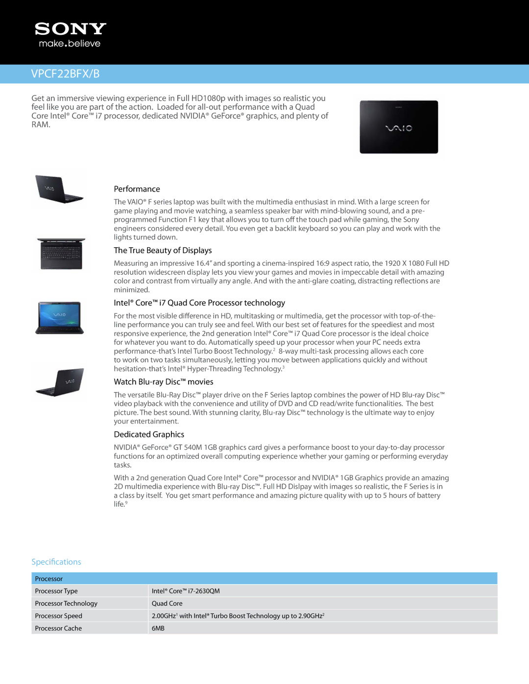 Sony VPCF22BFX/B manual 6MB 