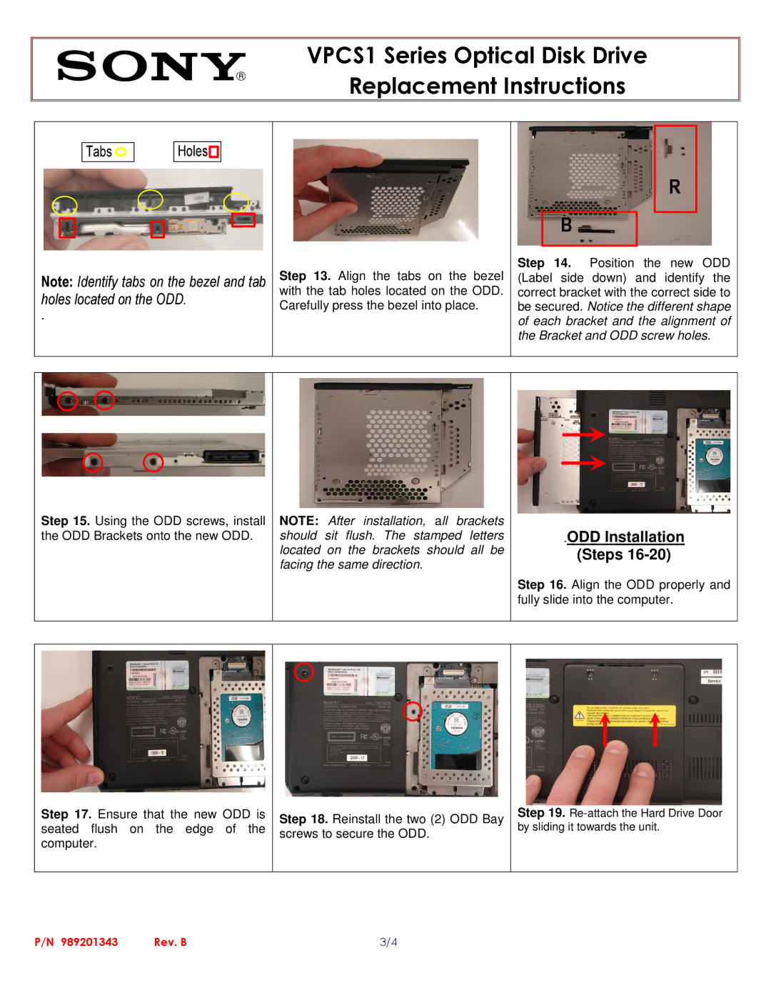 Sony VPCS1 manual ODD Installation Steps 