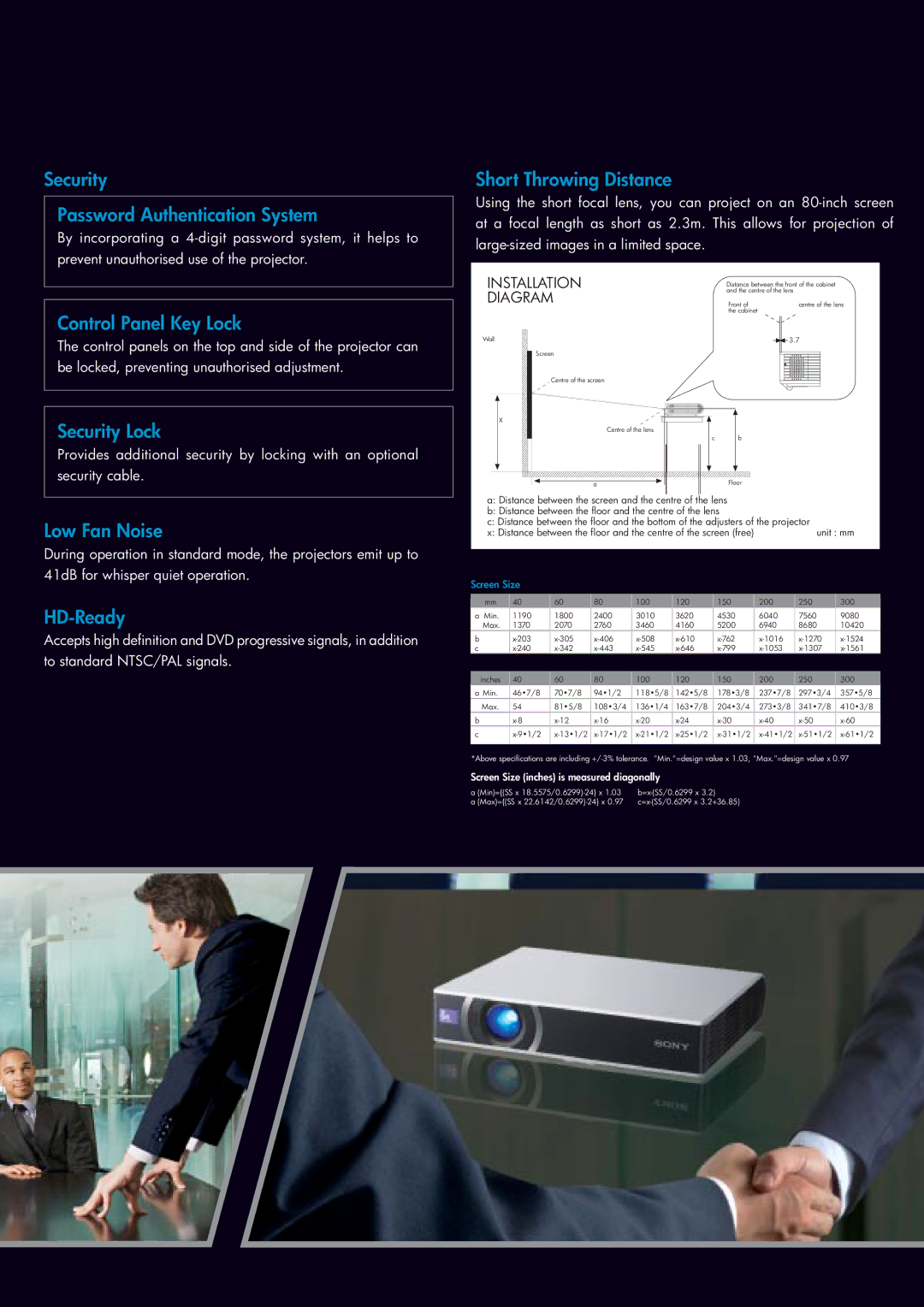 Sony VPL-CS21 Security Password Authentication System, Control Panel Key Lock, Security Lock, Low Fan Noise, HD-Ready 