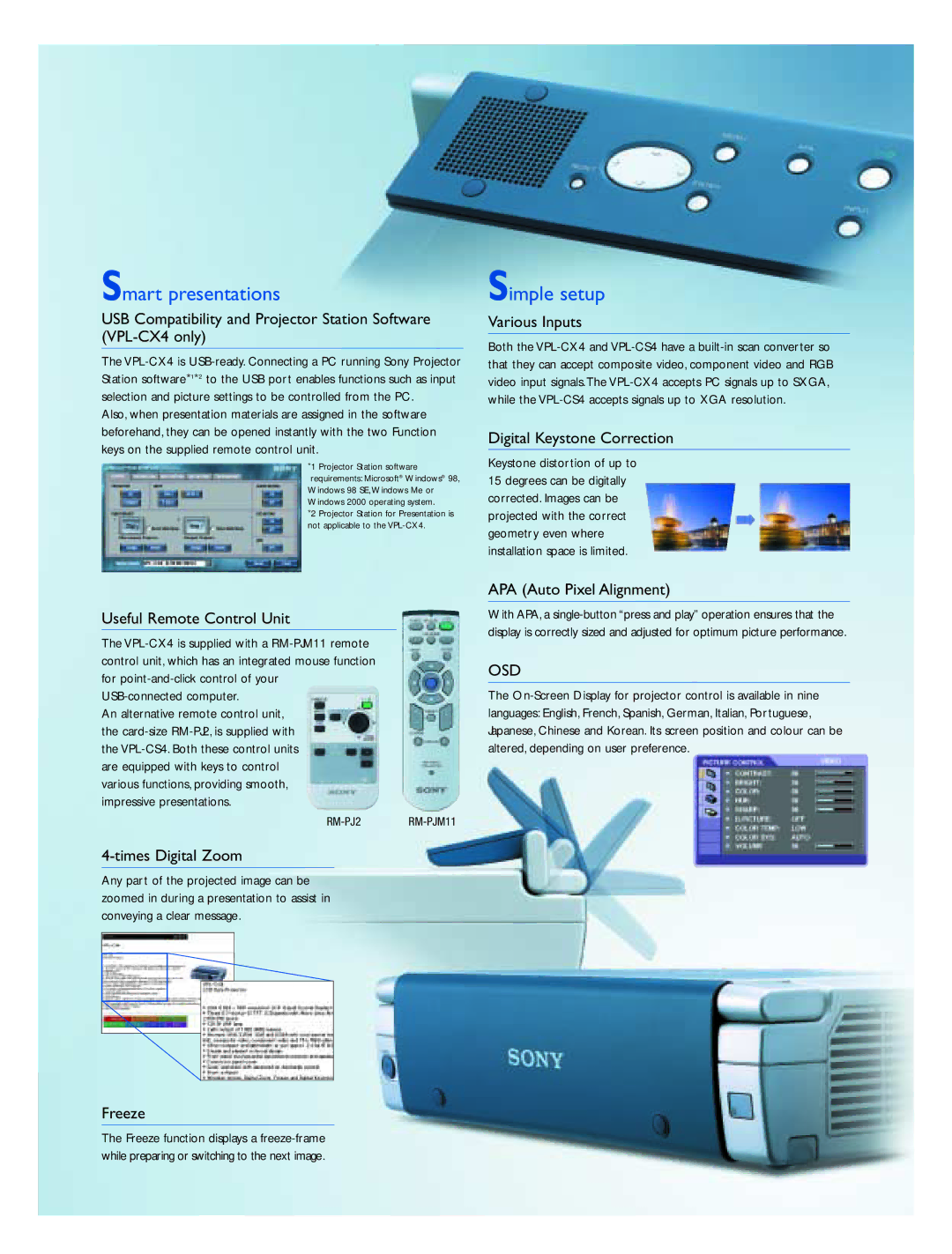 Sony VPL-CX4/CS4 brochure Smart presentations, Simple setup 