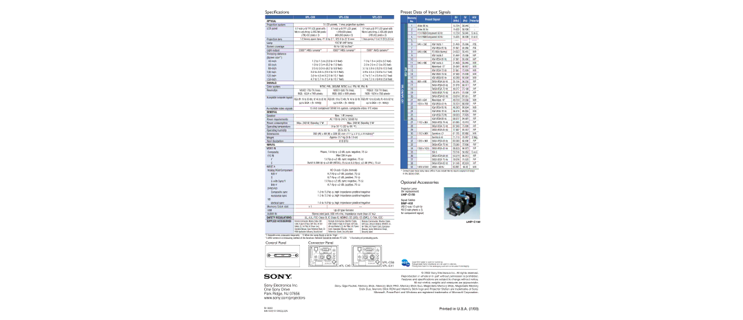 Sony VPL-CX6 specifications Specifications 