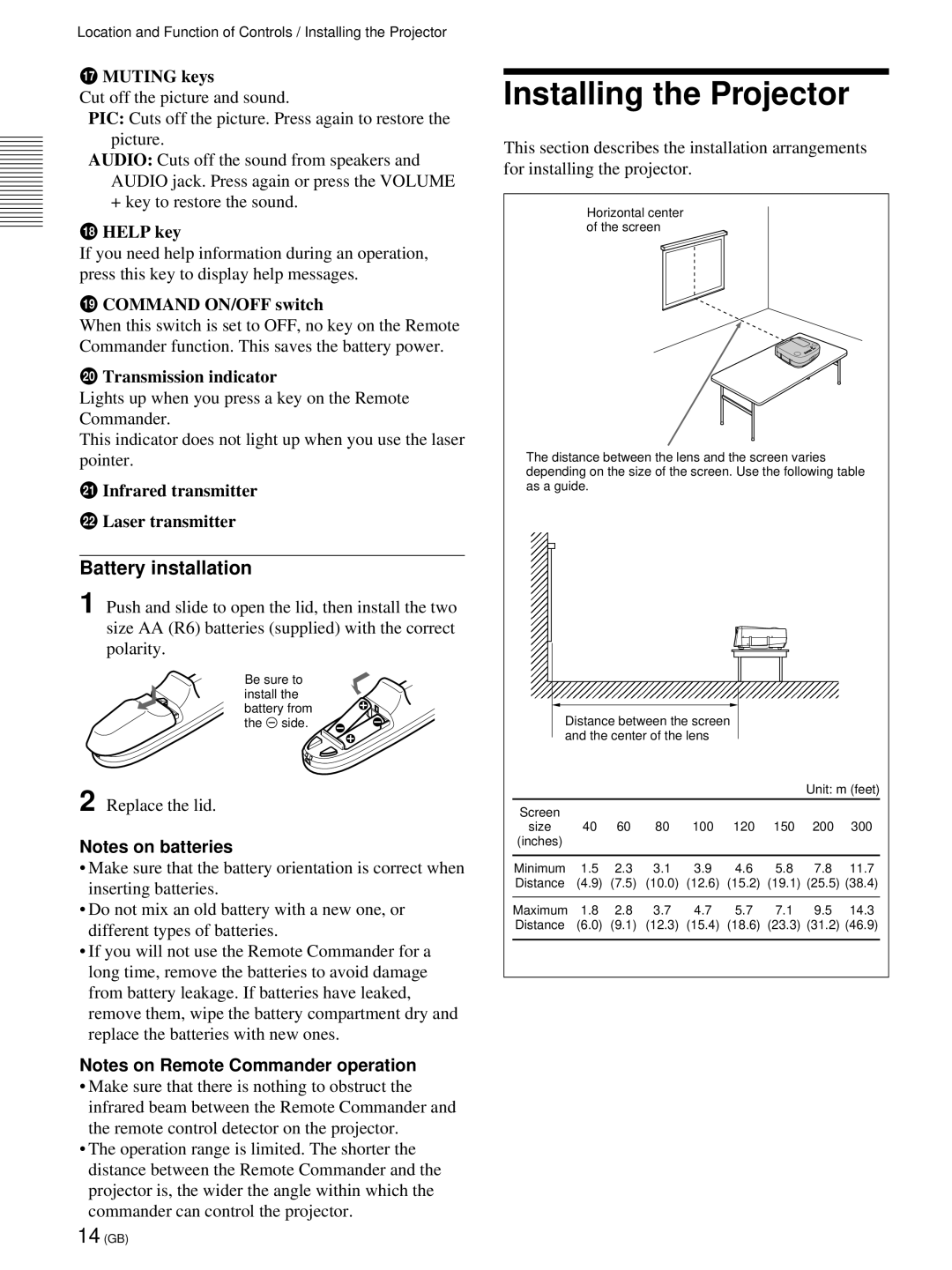 Sony VPL-PX21 operating instructions Installing the Projector, Battery installation 