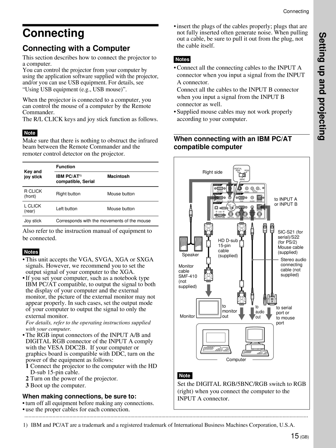 Sony VPL-PX21 Connecting with a Computer, When connecting with an IBM PC/AT compatible computer, Boot up the computer 