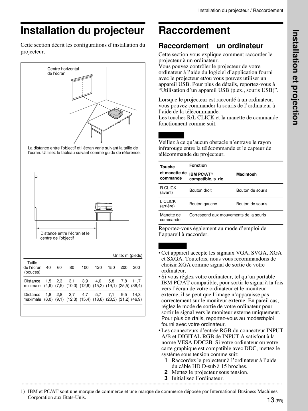 Sony VPL-PX21 operating instructions Installation du projecteur Raccordement, Raccordement à un ordinateur 