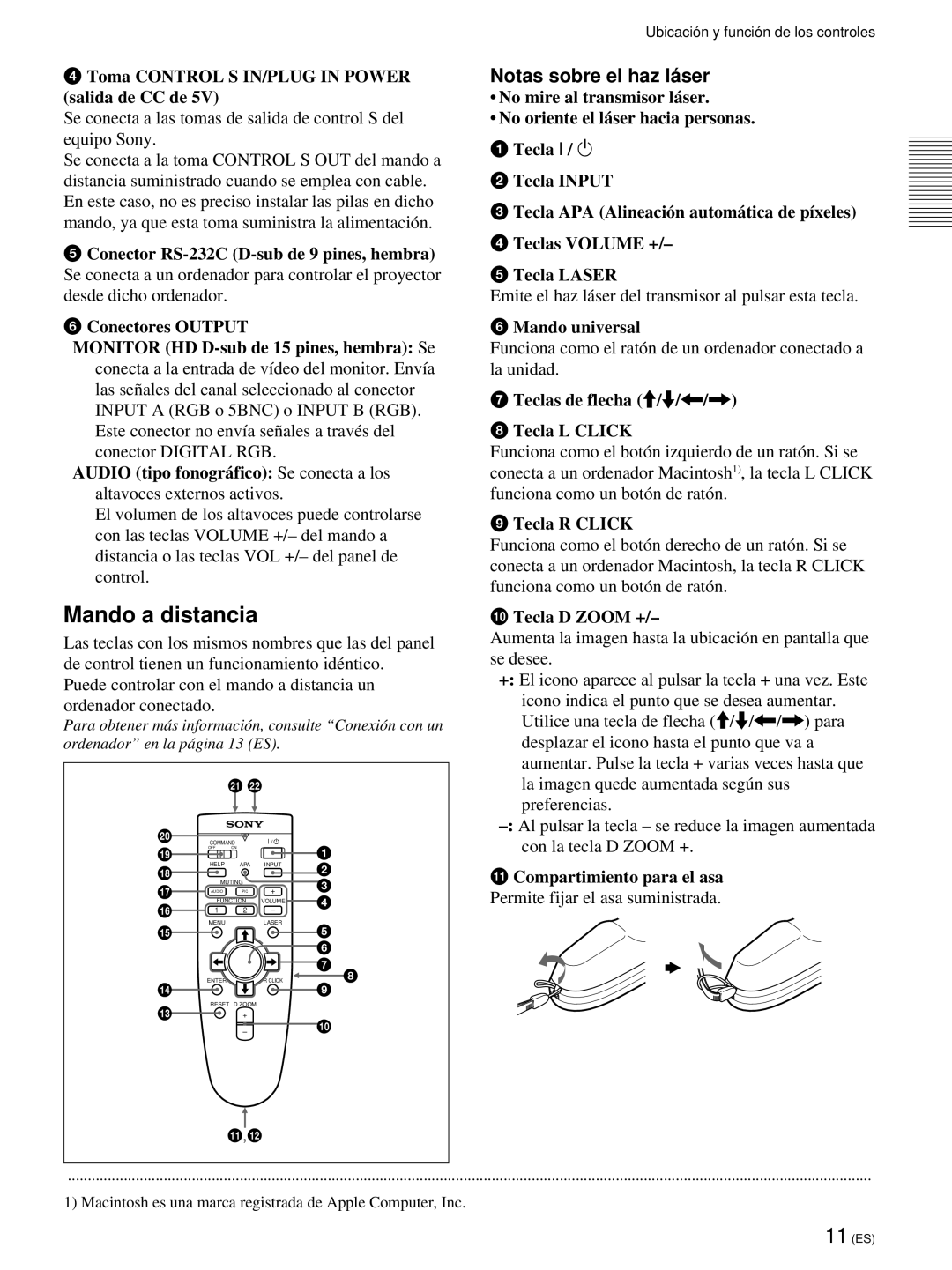 Sony VPL-PX21 operating instructions Mando a distancia, Notas sobre el haz lá ser 