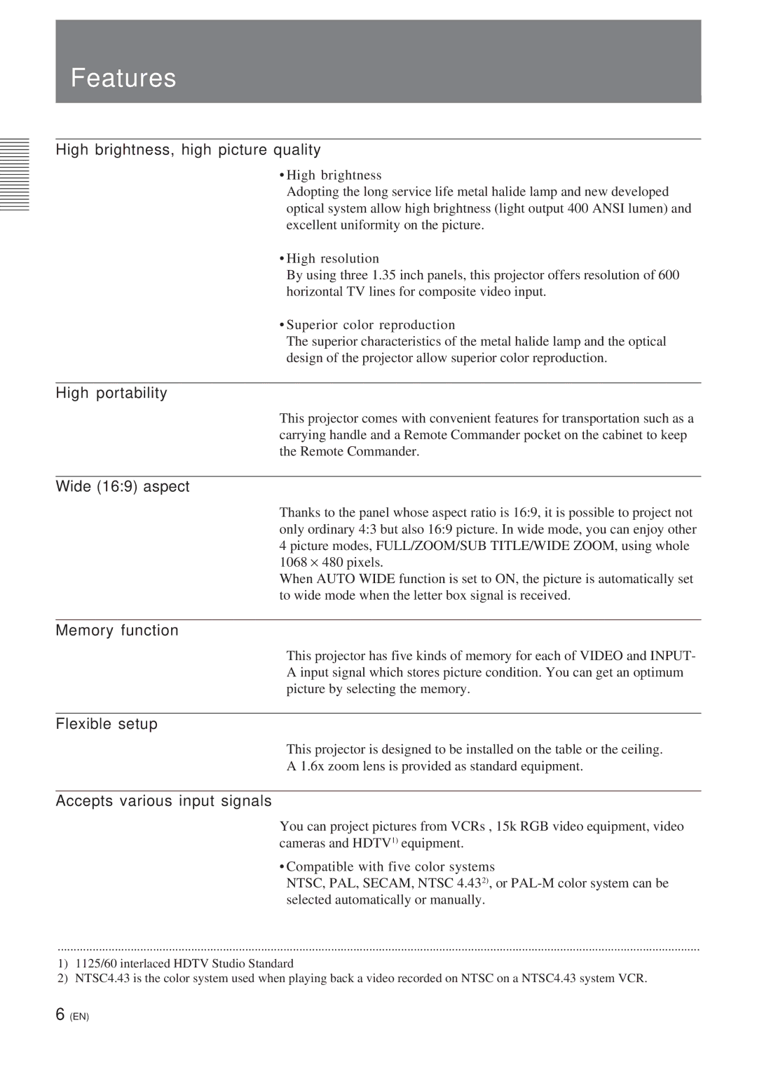 Sony VPL-W400QM manual Features 