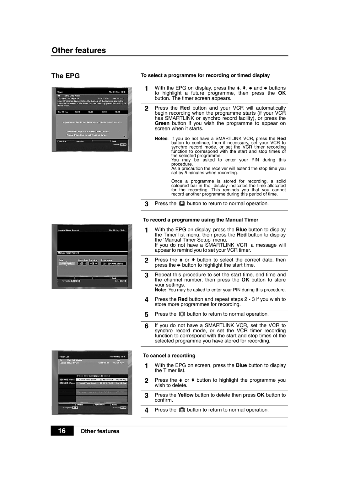 Sony VTX-D800U manual To select a programme for recording or timed display, To record a programme using the Manual Timer 