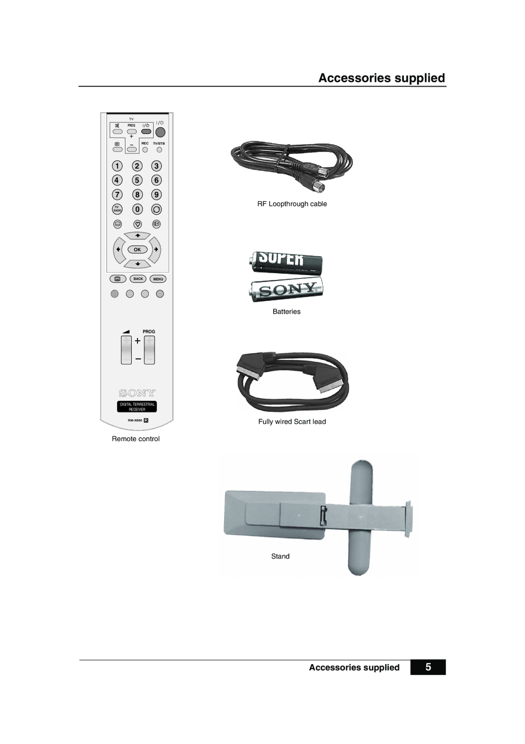 Sony VTX-D800U manual Accessories supplied 