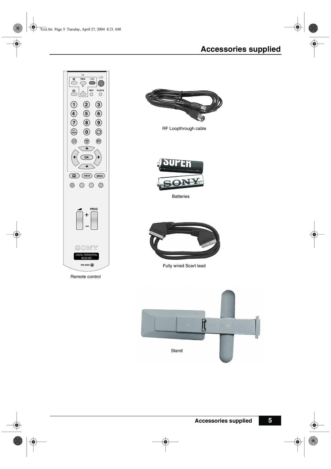 Sony VTX-D800U manual Accessories supplied 